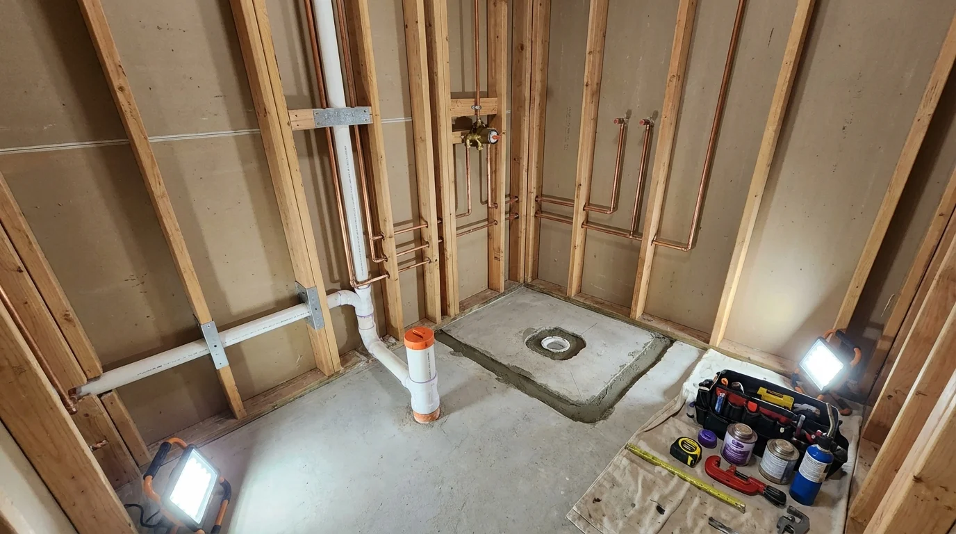 Bathroom rough-in plumbing during remodel by Johns Plumbing LLC in Watonga
